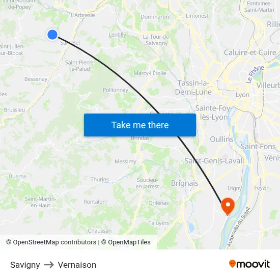Savigny to Vernaison map