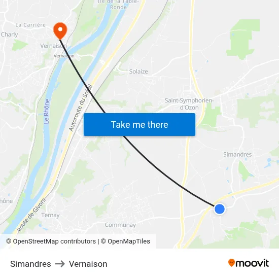 Simandres to Vernaison map