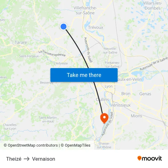 Theizé to Vernaison map