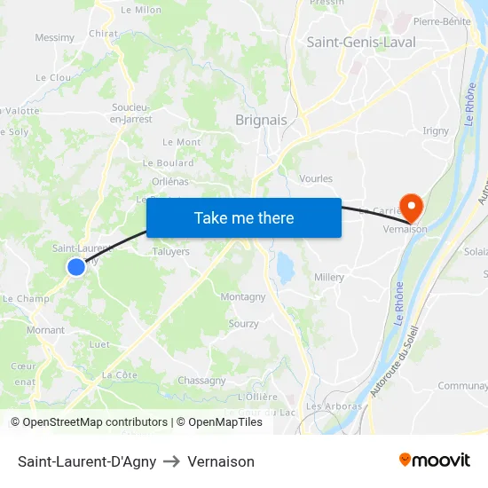 Saint-Laurent-D'Agny to Vernaison map