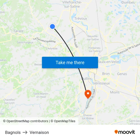 Bagnols to Vernaison map