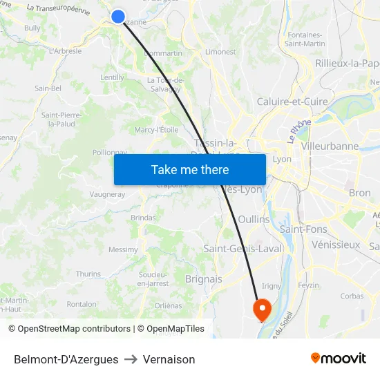 Belmont-D'Azergues to Vernaison map