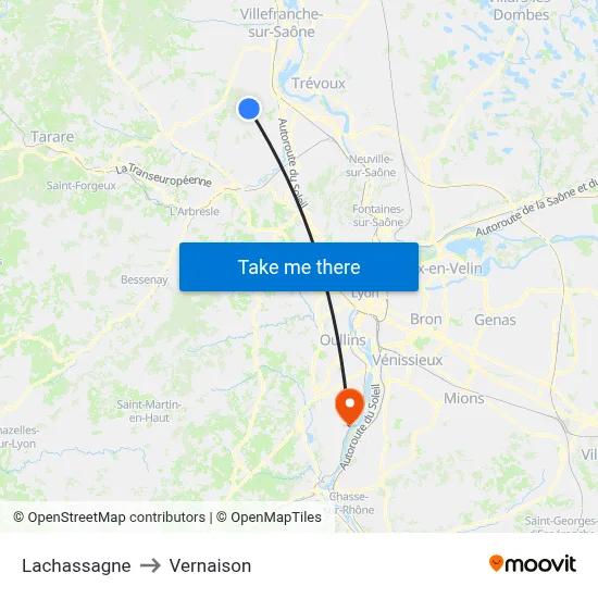 Lachassagne to Vernaison map