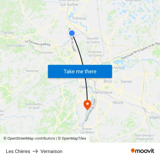 Les Chères to Vernaison map