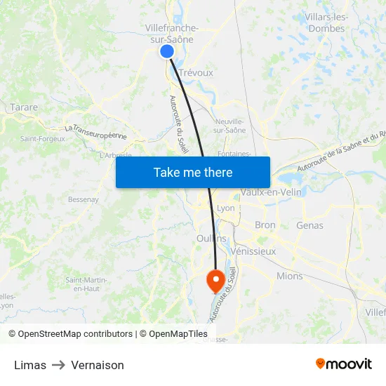 Limas to Vernaison map