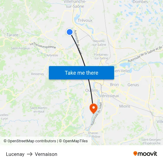 Lucenay to Vernaison map