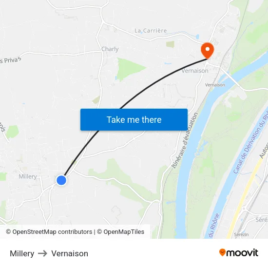 Millery to Vernaison map