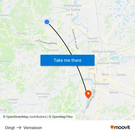 Oingt to Vernaison map