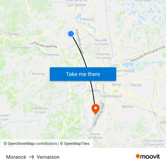 Morancé to Vernaison map
