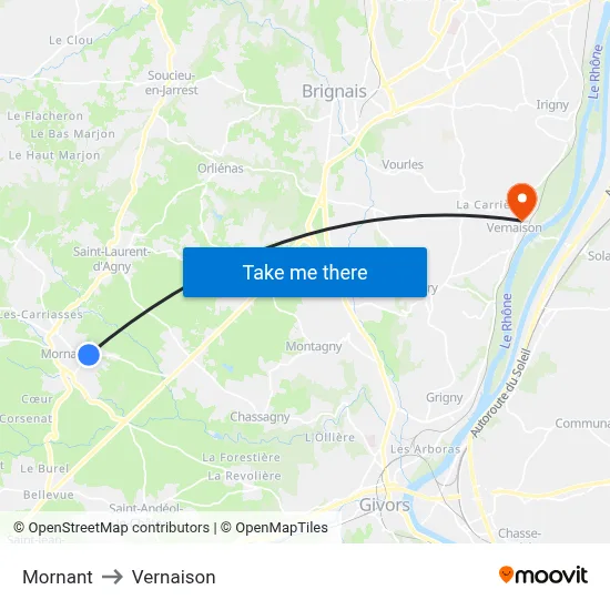 Mornant to Vernaison map
