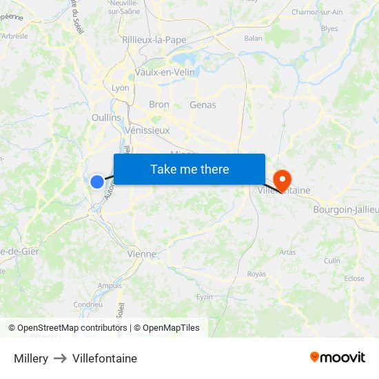 Millery to Villefontaine map