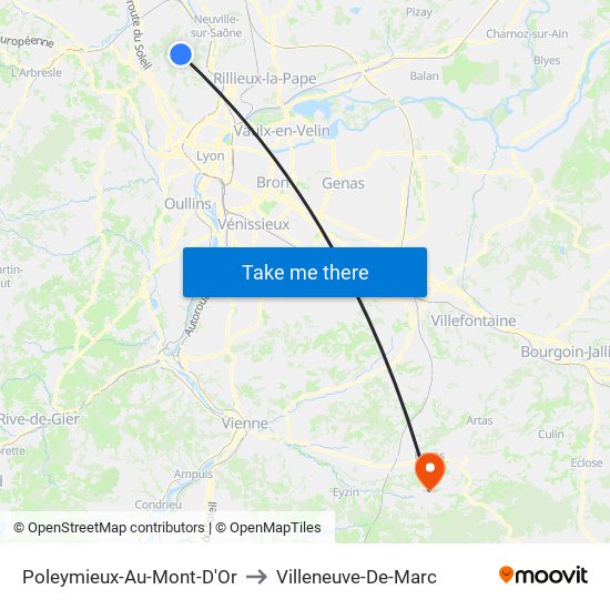 Poleymieux-Au-Mont-D'Or to Villeneuve-De-Marc map