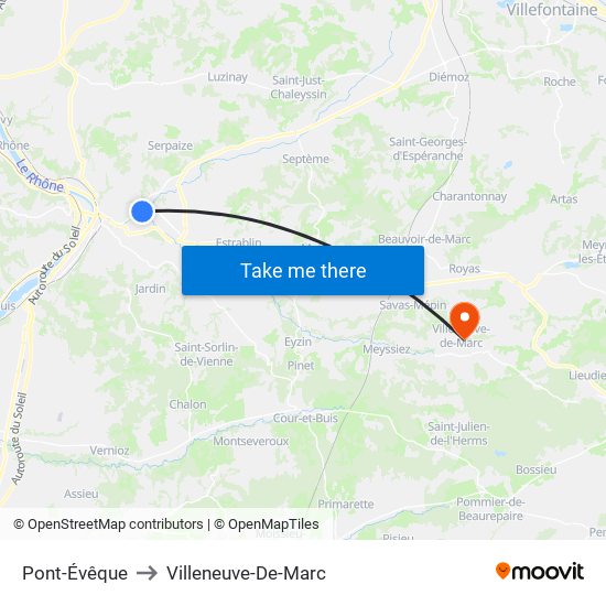 Pont-Évêque to Villeneuve-De-Marc map