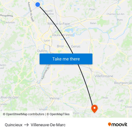Quincieux to Villeneuve-De-Marc map