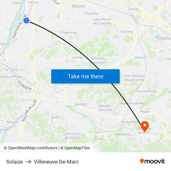 Solaize to Villeneuve-De-Marc map
