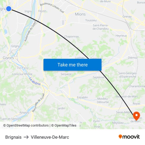 Brignais to Villeneuve-De-Marc map
