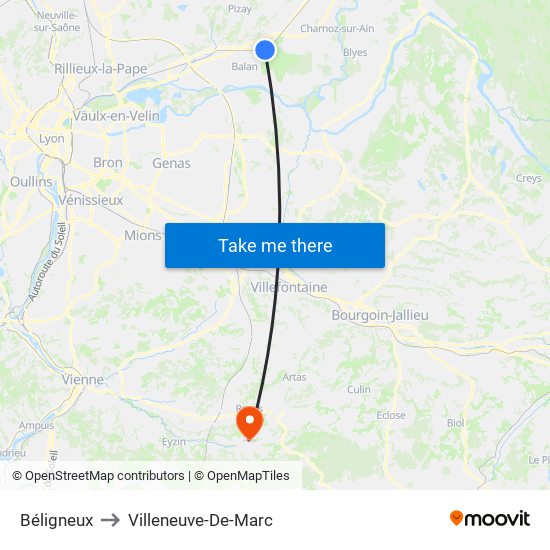 Béligneux to Villeneuve-De-Marc map