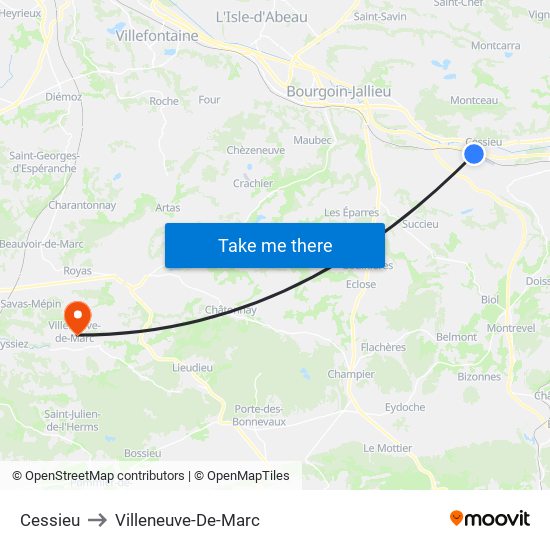 Cessieu to Villeneuve-De-Marc map