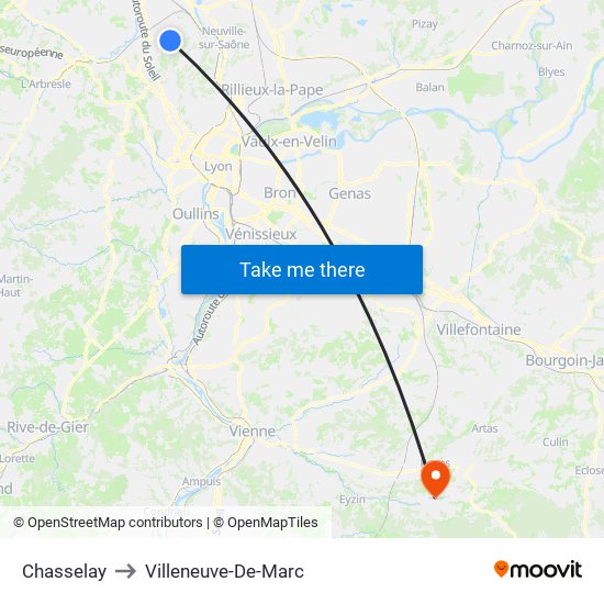 Chasselay to Villeneuve-De-Marc map
