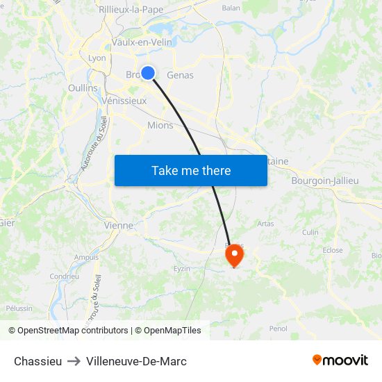 Chassieu to Villeneuve-De-Marc map