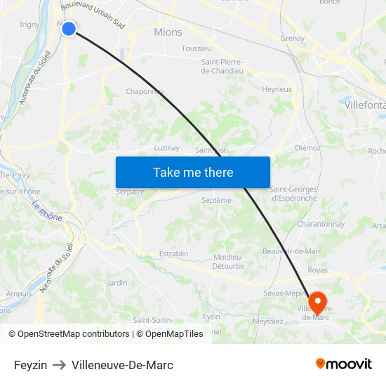 Feyzin to Villeneuve-De-Marc map