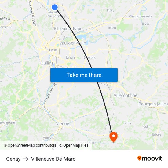 Genay to Villeneuve-De-Marc map