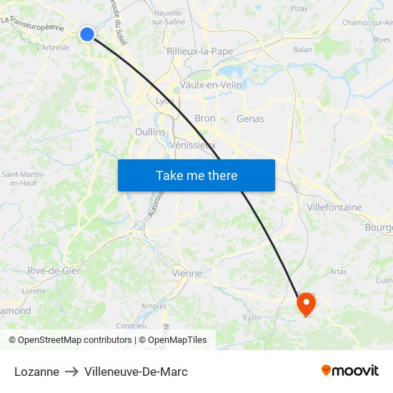 Lozanne to Villeneuve-De-Marc map