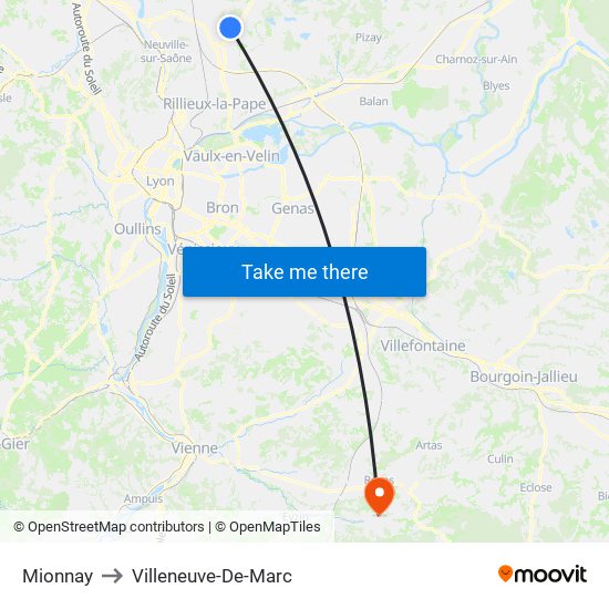 Mionnay to Villeneuve-De-Marc map