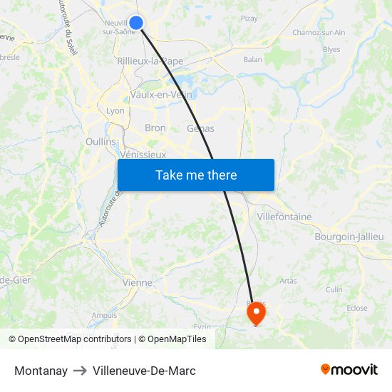 Montanay to Villeneuve-De-Marc map