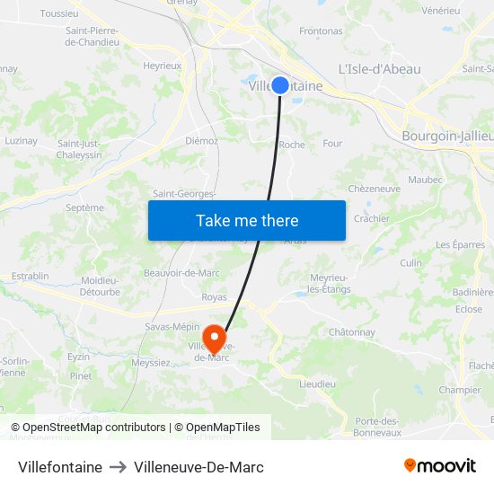 Villefontaine to Villeneuve-De-Marc map