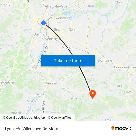 Lyon to Villeneuve-De-Marc map