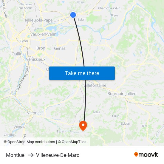 Montluel to Villeneuve-De-Marc map