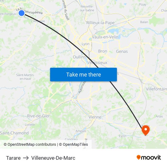 Tarare to Villeneuve-De-Marc map