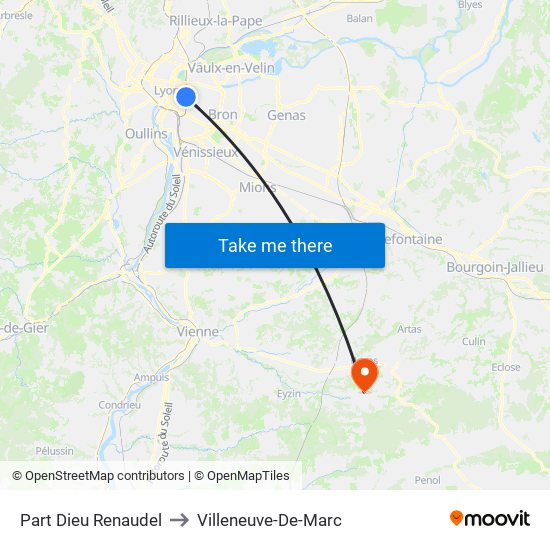 Part Dieu Renaudel to Villeneuve-De-Marc map
