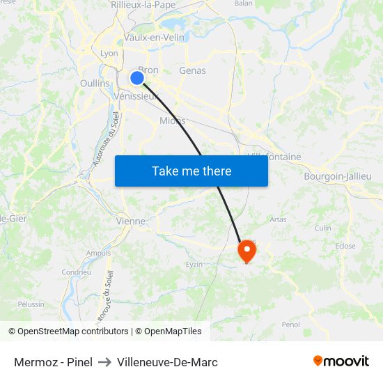 Mermoz - Pinel to Villeneuve-De-Marc map