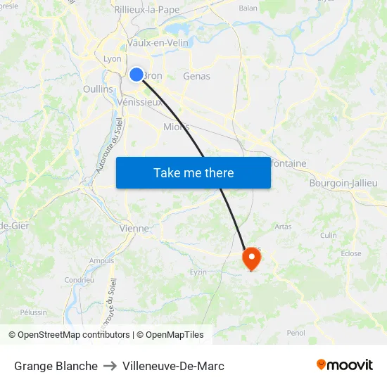 Grange Blanche to Villeneuve-De-Marc map