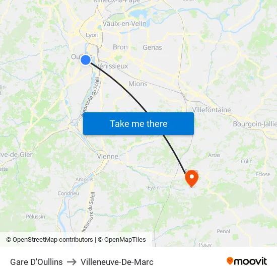 Gare D'Oullins to Villeneuve-De-Marc map