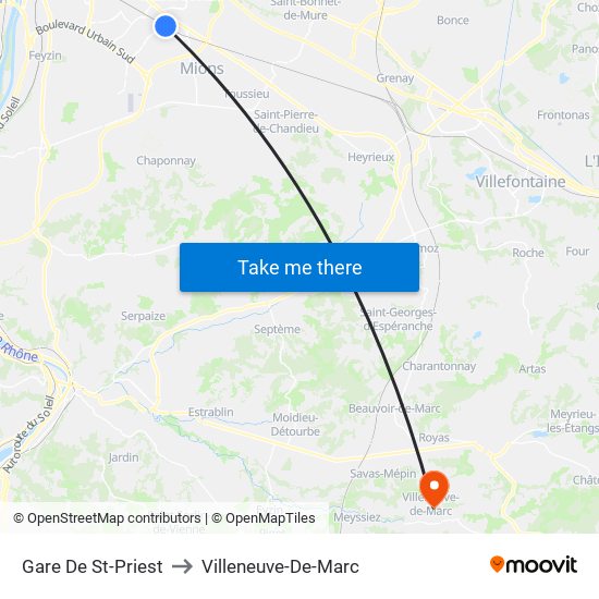 Gare De St-Priest to Villeneuve-De-Marc map