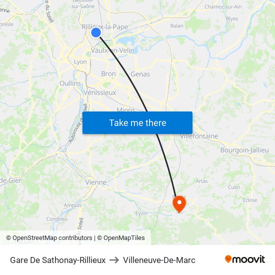 Gare De Sathonay-Rillieux to Villeneuve-De-Marc map