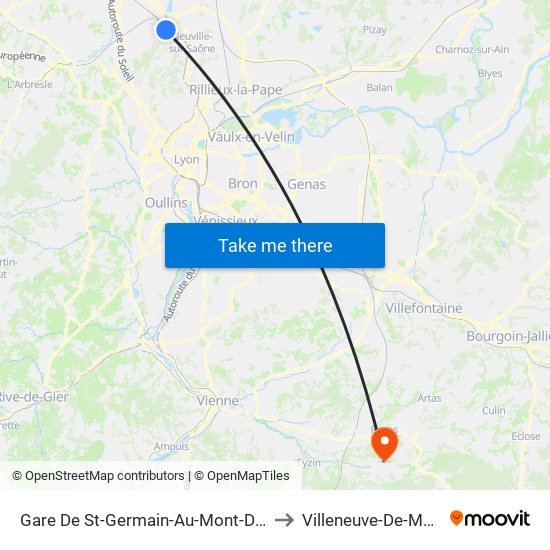 Gare De St-Germain-Au-Mont-D'Or to Villeneuve-De-Marc map