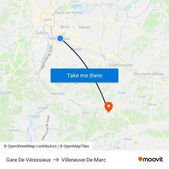Gare De Vénissieux to Villeneuve-De-Marc map