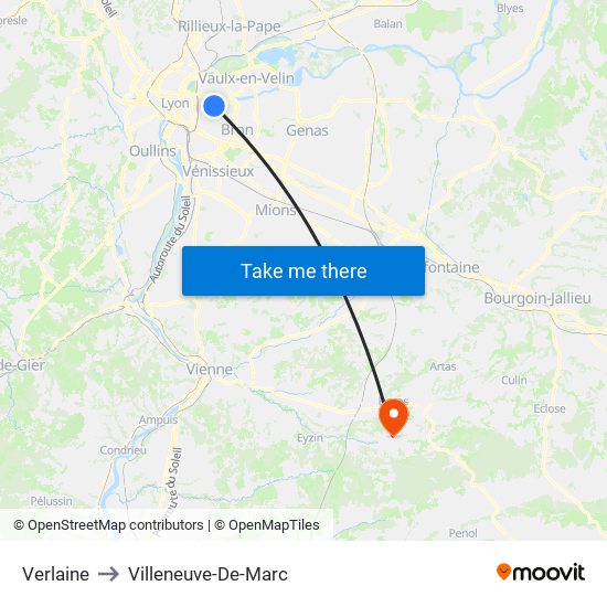Verlaine to Villeneuve-De-Marc map