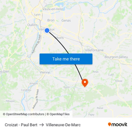 Croizat - Paul Bert to Villeneuve-De-Marc map