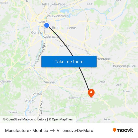 Manufacture - Montluc to Villeneuve-De-Marc map