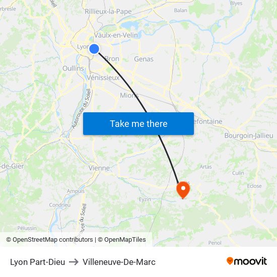 Lyon Part-Dieu to Villeneuve-De-Marc map