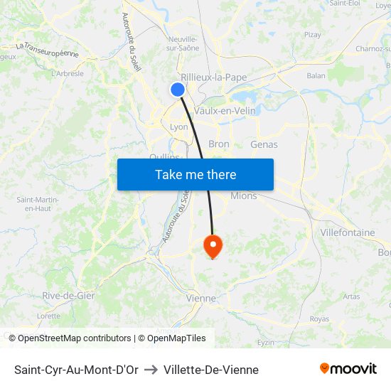 Saint-Cyr-Au-Mont-D'Or to Villette-De-Vienne map