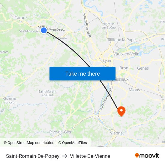 Saint-Romain-De-Popey to Villette-De-Vienne map