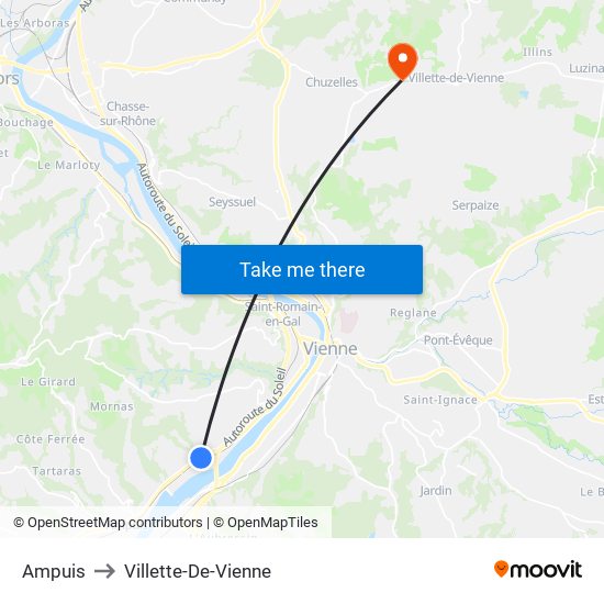 Ampuis to Villette-De-Vienne map