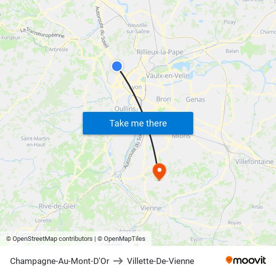 Champagne-Au-Mont-D'Or to Villette-De-Vienne map