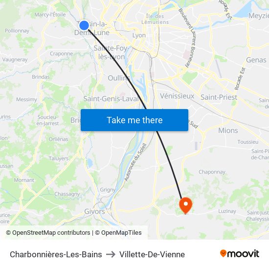 Charbonnières-Les-Bains to Villette-De-Vienne map